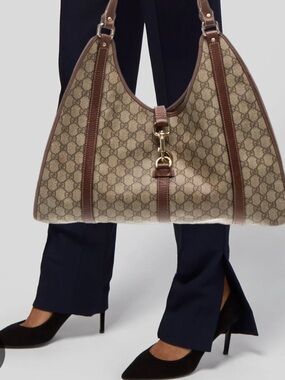 Gucci GG Supreme Joy Bardot coated canvas Brown patent leather trim Italy COA